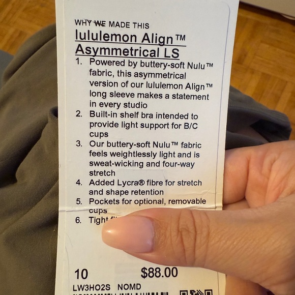 BNWT Lululemon Align Asymmetrical LS - Size 10 - Nomad Color - Picture 5 of 5